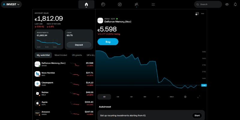 Trading 212 web platform
